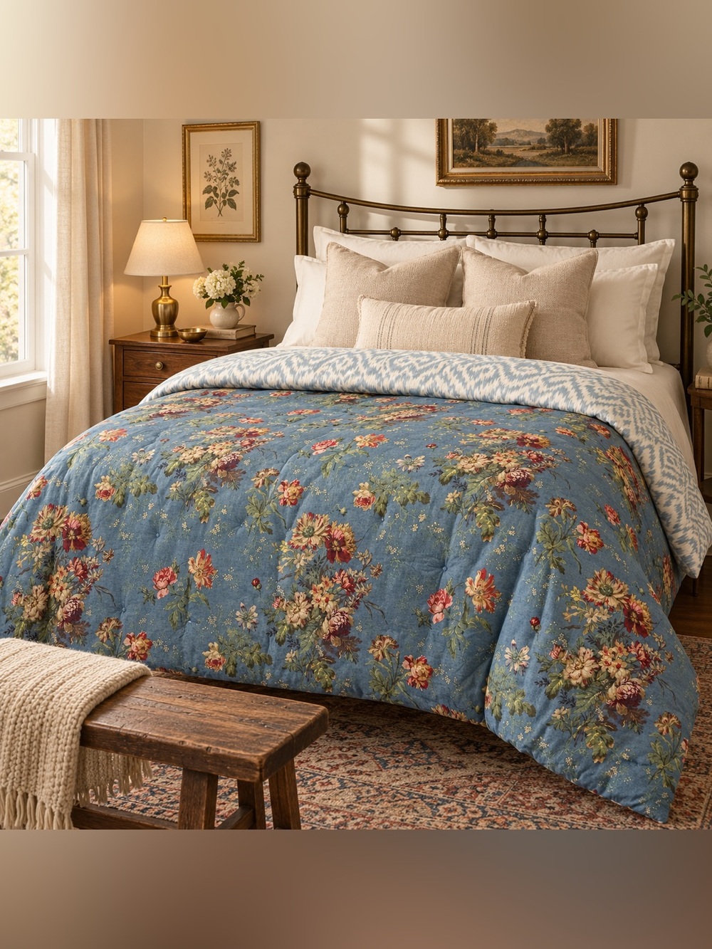 Queen Size Pottery Barn Meadow Floral Reversible Comforter
